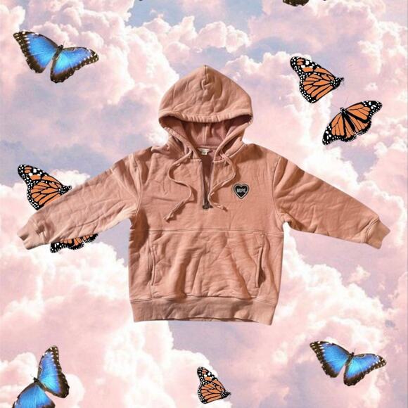 American Eagle Pink Half Zip Hoodie with "Nope" Heart Patch - Picture 1 of 3